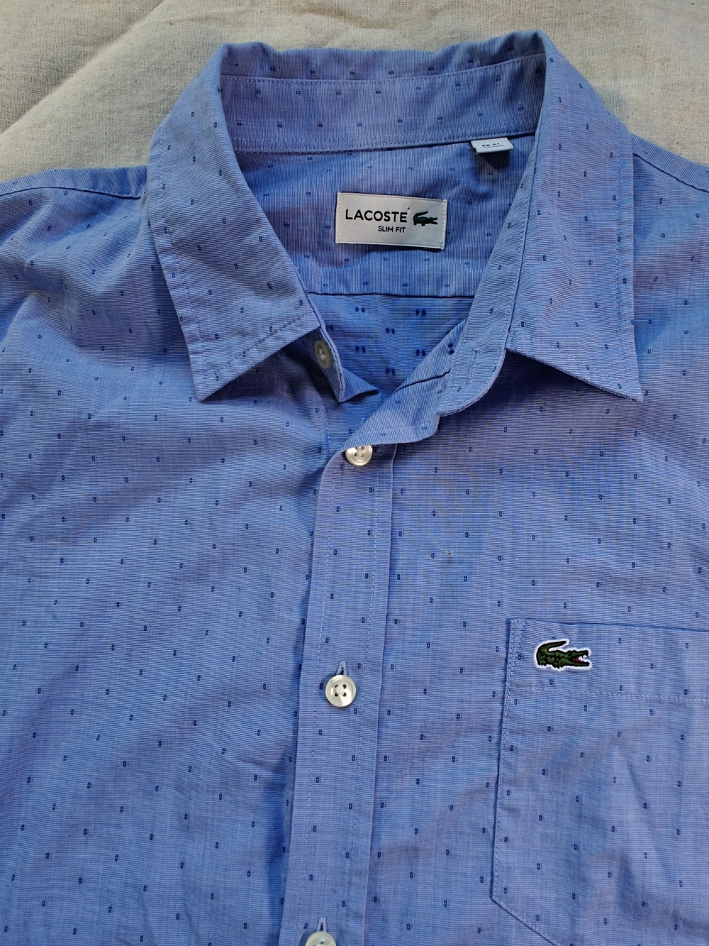 Lacoste Men's Slim Fit Light Blue Dot Button-Down Shirt